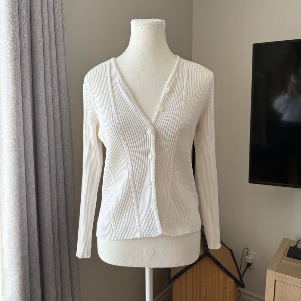 Worthington | Vintage women's small White Button-Up ribbed Cardigan